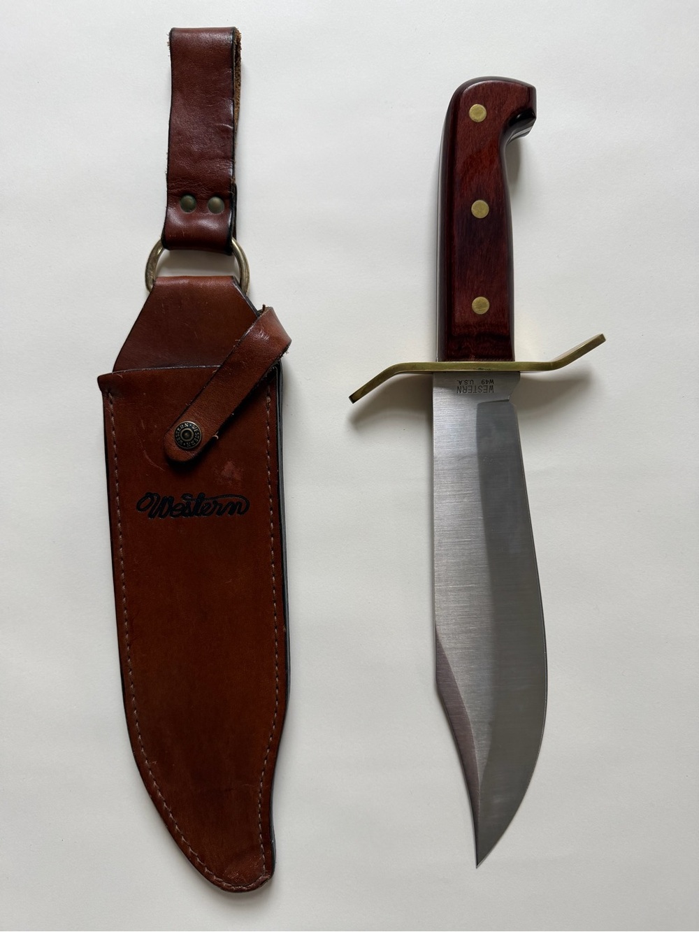 WESTERN CUTLERY BOULDER COLORADO W49 BOWIE KNIFE W/ ORIGINAL LEATHER SHEATH